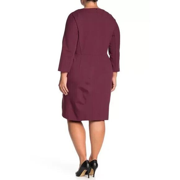 Lafayette 148 New York Sheath Dress 3/4 Sleeve Pleated Berry Womens Plus Size 3X - Picture 9 of 12